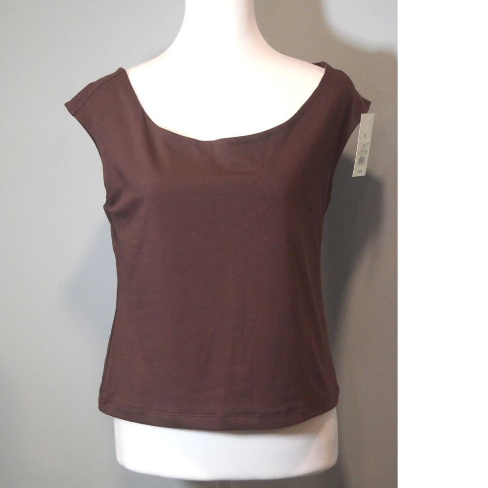 NEW A New Day Brown Scoop Neck Sleeveless Cotton Blend Tank Top Cropped Size M